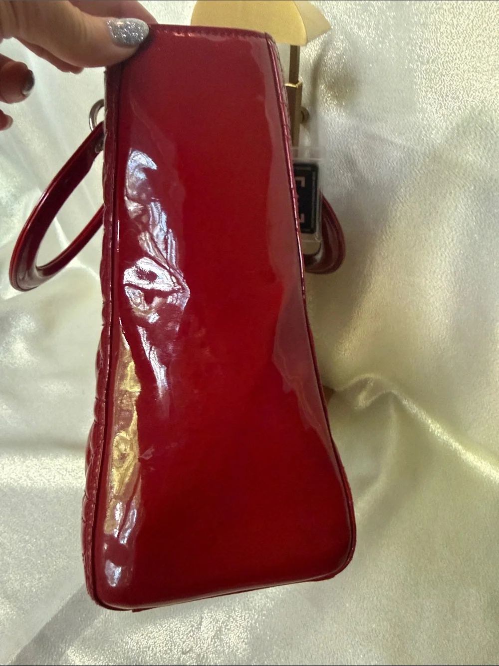 Dior Patent Quilted Tote - Red